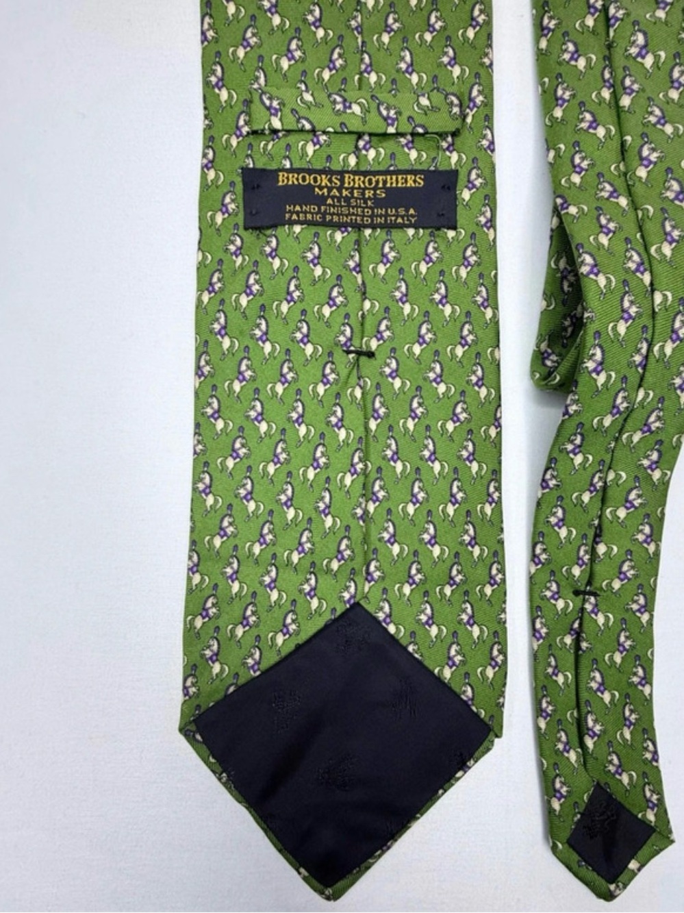 Vintage Brooks Brothers Makers
Silk Tie | Green Equestrian Horse
Print